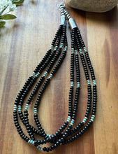 Load image into Gallery viewer, Sterling Silver Multi Strand Black Onyx Turquoise Pearls Bead Necklace. 22 Inch