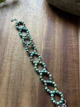Load image into Gallery viewer, Floral Sterling Silver Blue Green Turquoise Bead Bracelet. 7 Inch