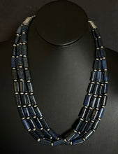 Load image into Gallery viewer, Sterling Silver Multi Strand Lapis W Pearls Bead Necklace. 24 inch