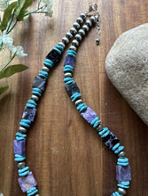 Load image into Gallery viewer, Sterling Silver Purple Charoite Blue Turquoise Pearls Bead Necklace 18 Inch Gift