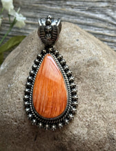Load image into Gallery viewer, Native American Sterling Silver Orange Spiny Oyster Pendant H Happy Piasso