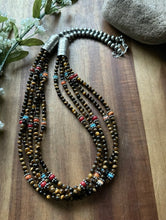 Load image into Gallery viewer, Sterling Silver Multi Strand Stone Tigers Eye Pearls Bead Necklace 24 Inch RD