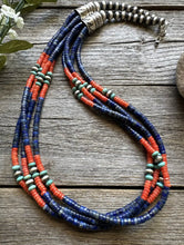 Load image into Gallery viewer, Sterling Silver Multi Strand Stone Lapis Bead Necklace. 24 inch