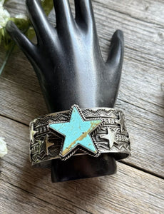 Sunshine Reeves 925 Sterling Silver Star Stamped Cuff Bracelet Native American