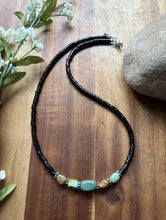 Load image into Gallery viewer, Sterling Silver Black Onyx Green Turquoise Nuggets Bead Necklace 18 inch Gift