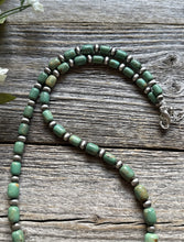 Load image into Gallery viewer, Sterling Silver Green Graduated Turquoise Nuggets Bead Necklace 21 inch