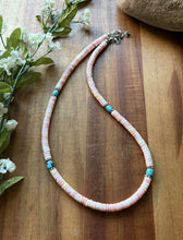 Load image into Gallery viewer, Sterling Silver Heishi Pink Conch Turquoise Bead Necklace 18 Inch