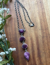 Load image into Gallery viewer, Navajo Sterling Silver Purple Spiny Oyster Lariat Chain Necklace C Shorty