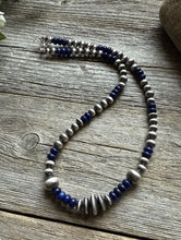 Load image into Gallery viewer, Lapis Multi Graduated Sterling Silver Pearls Bead Necklace 18 inch