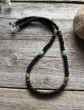 Load image into Gallery viewer, Sterling Silver Black Onyx Turquoise Bead Necklace. 18 Inch Gift