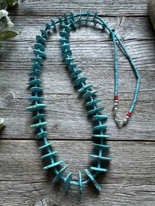 Vintage Native American Sterling Silver Blue Magnesite Bead Necklace 32 Inch