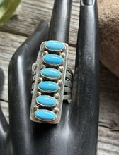 Load image into Gallery viewer, Native American Sterling Silver Blue Turquoise Ring. Size 9.5 Travis J