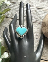 Load image into Gallery viewer, Native American Sterling Silver Blue Turquoise Adjustable Heart Ring. AM