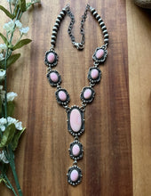 Load image into Gallery viewer, Navajo Handmade Sterling Silver Pink Conch Lariat Pearls Chain Bead Necklace E