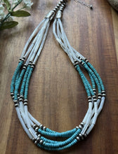 Load image into Gallery viewer, Sterling Silver Multi Strand MOP Mother Of Pearl Turquoise Bead Necklace 22 inch