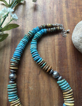Load image into Gallery viewer, Sterling Silver Graduated Blue Green Turquoise Bead Necklace. 18 inch Gift
