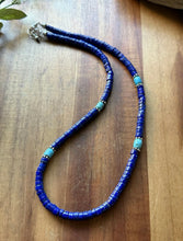 Load image into Gallery viewer, Sterling Silver Heishi Lapis Turquoise Bead Necklace. 18 inch. Gift