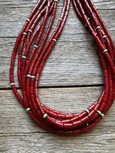 Load image into Gallery viewer, Sterling Silver Multi Strand Red Bamboo Coral W Pearls Bead Necklace 24 Inch