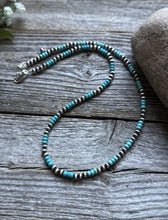 Load image into Gallery viewer, Southwestern Sterling Silver Turquoise 4mm Pearls Bead Necklace. 18 Inch. Gift