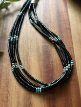 Load image into Gallery viewer, Sterling Silver Multi Strand Black Onyx Turquoise Pearls Bead Necklace. 26 Inch
