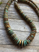 Load image into Gallery viewer, Long Southwestern Sterling Silver Green Turquoise Bead Necklace. 32 Inch