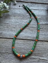 Load image into Gallery viewer, Sterling Silver Green Turquoise Orange Coral Bead Necklace. 18 inch Gift