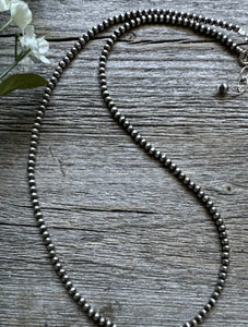 3mm 16 Inch 925 Sterling Silver Oxidized Pearls Bead Necklace Southwestern