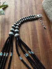 Load image into Gallery viewer, Sterling Silver Multi Strand Black Onyx Turquoise Pearls Bead Necklace. 26 Inch