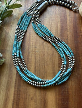 Load image into Gallery viewer, Sterling Silver Multi Strand Blue Turquoise 4mm Pearls Bead Necklace 24 inch