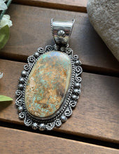 Load image into Gallery viewer, Navajo Sterling Silver Green Royston Turquoise Pendant. Etta E Gift