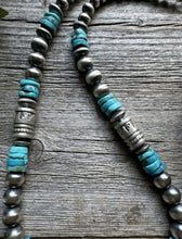 Load image into Gallery viewer, Sterling Silver Blue Turquoise W Pearls Bead Necklace. 22 inch
