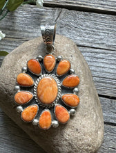 Load image into Gallery viewer, Native American Sterling Silver Orange Spiny Oyster Cluster Pendant Tillie T Jon