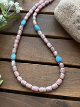 Load image into Gallery viewer, Sterling Silver Rhodochrosite Turquoise Bead Necklace. 18 inch. Gift