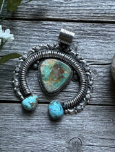 Load image into Gallery viewer, Native American Sterling Silver Royston Turquoise Naja Pendant Handmade CY