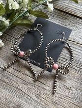 Load image into Gallery viewer, Sterling Silver Bow Pink Conch Pearls Hoop Bead Earrings 3.5 Inch