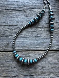 Sterling Silver Blue Turquoise W Pearls Bead Necklace. 20 inch