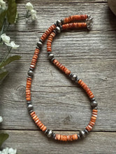 Load image into Gallery viewer, Sterling Silver Orange Spiny Oyster W Pearls Bead Necklace 18 inch