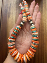 Load image into Gallery viewer, Sterling silver orange spiny oyster turquoise necklace 18 inch