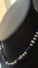 Load image into Gallery viewer, Sterling silver lapis bead necklace 18 inch
