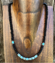 Load image into Gallery viewer, Southwestern 925 Sterling Silver Black Onyx Turquoise Bead Necklace 18 Inch