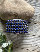 Load image into Gallery viewer, Native American Sterling Silver Lapis Cluster Cuff Bracelet H Happy Piasso