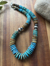 Load image into Gallery viewer, Sterling Silver Graduated Blue Green Turquoise Bead Necklace. 18 inch Gift