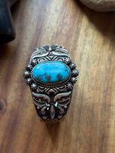 Load image into Gallery viewer, Rick Werito Sonoran Rose Turquoise Sterling Silver Stamped Cuff Bracelet. Navajo