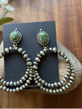 Load image into Gallery viewer, Navajo Sterling Silver Green Sonoran Gold Turquoise Pearl Double Loop Earrings