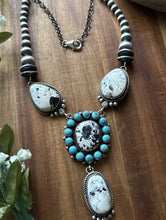 Load image into Gallery viewer, Navajo Sterling Silver White Buffalo Turquoise Cluster Chain Lariat Necklace CY