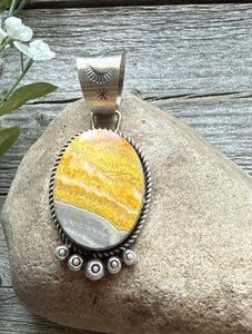 Navajo Sterling Silver Yellow Bumblebee Jasper Pendant RY Gift