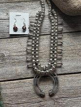 Load image into Gallery viewer, Mini Squash Blossom Sterling Silver Red Coral Shadow Box Necklace Set 22 Inch