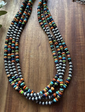 Load image into Gallery viewer, Sterling Silver Multi Strand Multi Stone Pearls Bead Necklace. 28 inch