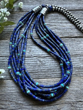 Load image into Gallery viewer, Sterling Silver Multi Strand Stone Lapis Turquoise Bead Necklace. 30 inch