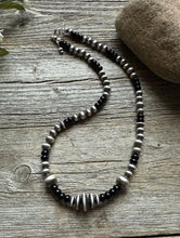 Load image into Gallery viewer, Black Onyx Multi Graduated Sterling Silver Pearls Bead Necklace 18 inch